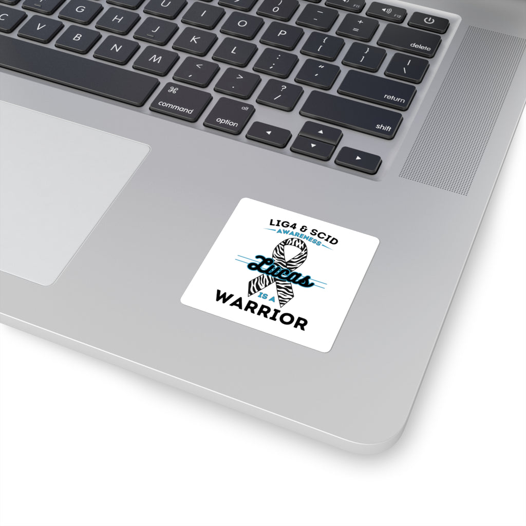 LIG4 & SCID Awareness Square Sticker — "Lucas is a Warrior" Zebra Ribbon